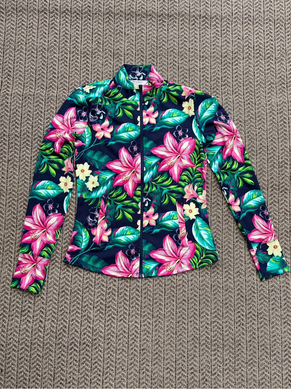 Tommy Bahama Women's Floral Full Zip Lightweight Jacket in Navy